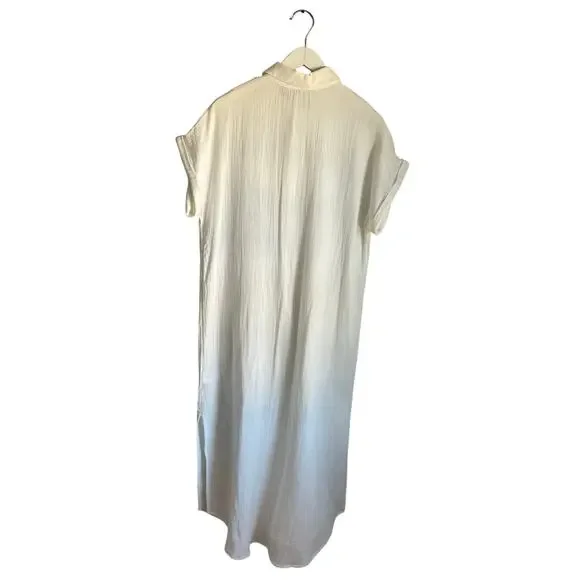 Lands End Dress 100% Cotton Gauzy White Midi Summer Short Sleeve Minimalist sz M - Picture 2 of 9